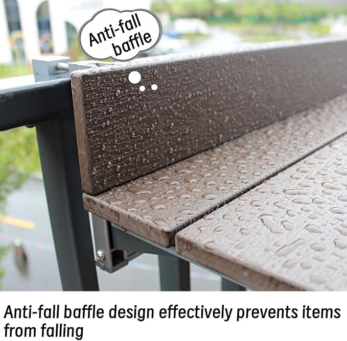 Balcony Railing Table, Heavy-Duty Adjustable Outdoor Tray with Quick Clamp – No Drill Industrial Metal Desk for Railings, Weatherproof Foldable Bar Table for Patio, Deck, Plants & Drinks(23.6''L)