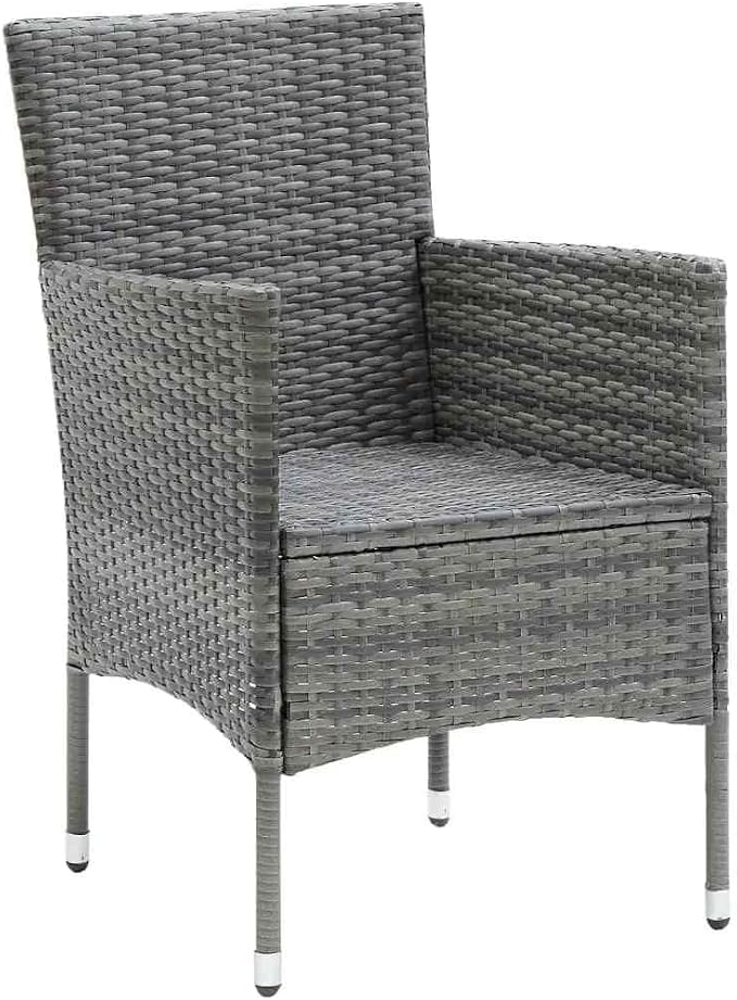 3 Piece Patio Dining Set, Grey PE Rattan Outdoor Bistro Set with Square Glass Top Table and 2 Cushioned Chairs for Garden, Balcony, Backyard and Terrace, Space Saving
