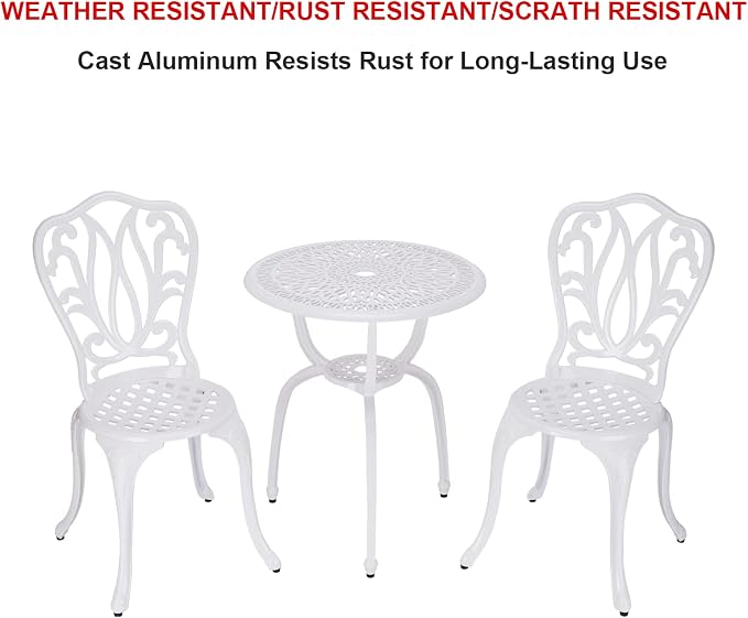 3 Piece Bistro Set,Outdoor Patio Set,Anti-Rust Cast Aluminum Bistro Table Set for Park Yard Front Porch Furniture(New White)…