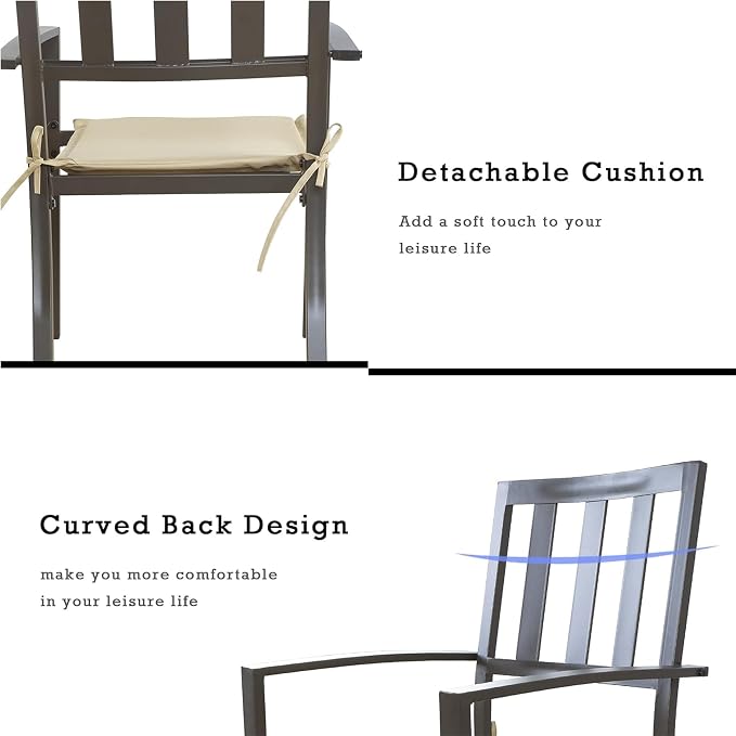 Kozyard Coolmen Outdoor Patio Dining Chair Set of 2, Steel Frame Stackable Chairs with Cushions, Weather Resistant, Brown Frame for Garden, Balcony, Backyard