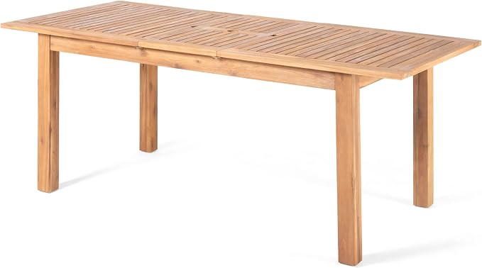 Christopher Knight Home Dudu 9-Piece Outdoor Dining Set Acacia Wood, Expandable Table with Umbrella Hole and 8 Wicker Chairs, Patio Dining Furniture Set for Garden/Backyard, Light Grey+Teak+Natural