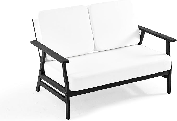 3 Pieces Patio Furniture Sets, Black Wood Outdoor Sectional Furniture with Coffee Table, 5 Seats Patio Sofa Couch Conversation Set for Backyard Deck - Beige
