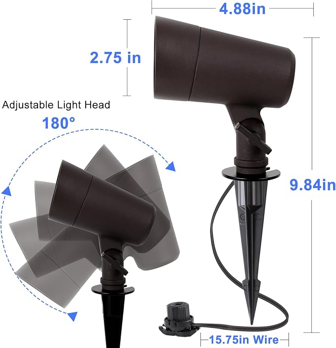 3CCT LED Landscape Lights with Connectors, 12V Low Voltage, 3000K/4000K/5000K Selectable, 3W, 200LM, Outdoor Waterproof Garden Pathway Lights Wall Tree Flag Spotlights with Spike Stand, 8 Pack