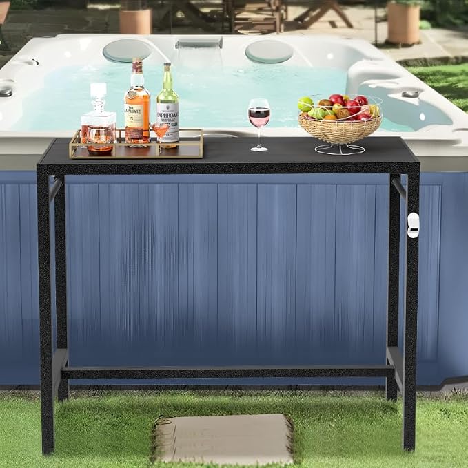 MURAGO 39*39*17 Outdoor Bar Table Extra Wide,Tall Bar Height Outdoor Pub Table, Ideal for Patio, Hot Tub, Dining, Balcony, Poolside, Weatherproof Composite Top, Rustproof, Built In Bottle Opener,Black