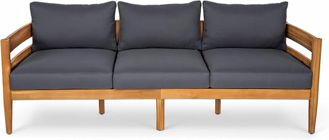 Christopher Knight Home 5-Piece Outdoor Patio Furniture Set, Acacia Wood Conversation Set with 3 Seater Sofa Loveseat Coffee Table and 2 Single Cushions Chairs, Slatted Backyard Seating Set, Dark Gray