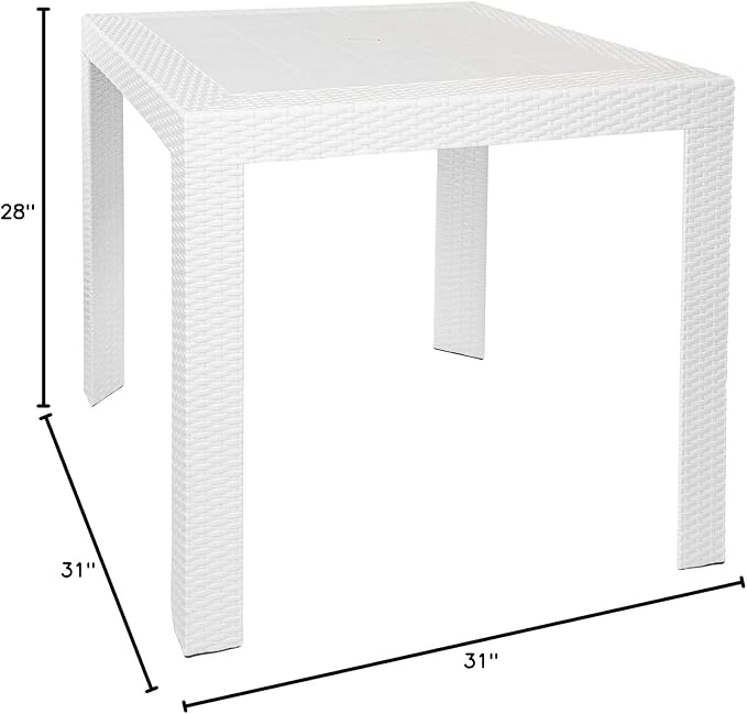 LeisureMod Mace Modern Weave Design Outdoor Patio Square Dining Table (White)