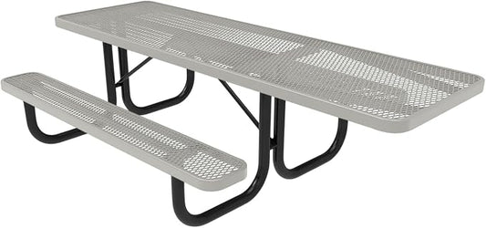 COATEDOUTDOORFURNITURE Heavy-Duty Portable ADA-Compliant Outdoor Picnic Table, Expanded Metal Patio Dining Furniture Made in America (8ft Rectangular, One-Side Handicap, Textured Grey)