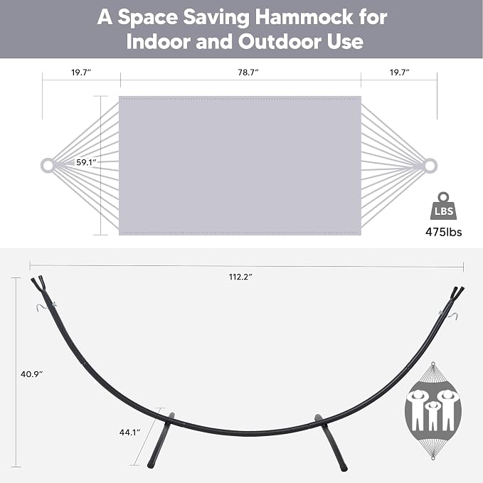 SUNCREAT Stand Alone Hammocks for Outside, 2 Person Self Standing Hammock, Light Gray