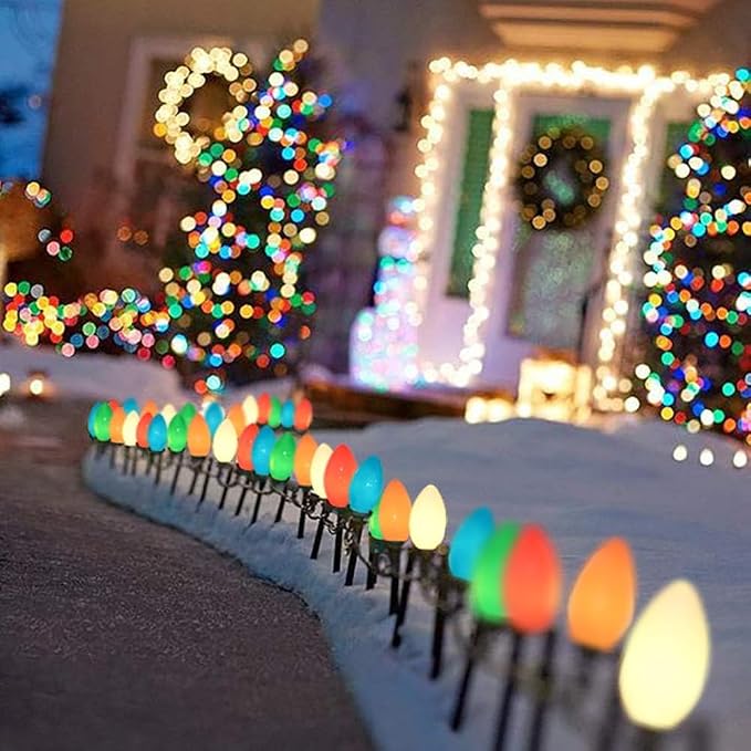 C7 Multicolor Christmas Lights Outdoor, 25Ft Incandescent Christmas Outdoor String Lights with 27 Multicolor Ceramic Bulbs Vintage Christmas Lights for Roofline Patio Xmas Tree Party Garden Decoration