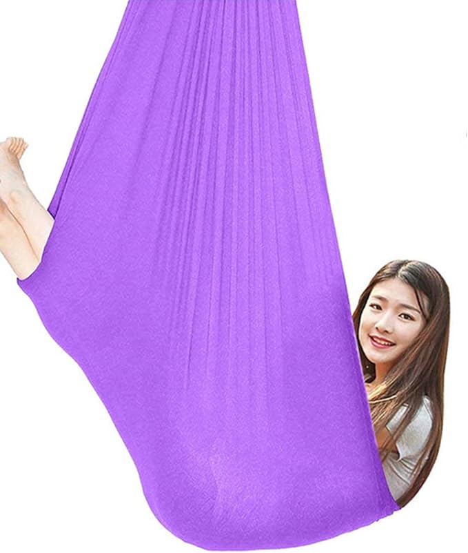 360° Rotating Elastic Aerial Yoga Hammock Outdoor Indoor Swings Aerial Yoga Sensory Therapy Cuddle Swing Soft Elastic Parcel Steady Seat Swing (Color : Light Purple, Size : 100x280cm)