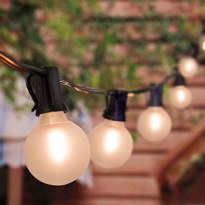 GOOTHY 50Ft LED Outdoor Patio String Lights - Waterproof Globe Lights with 52 Shatterproof Frosted Bulbs, Connectable for Wedding, Party, Christmas & Garden Decor, Black Wire