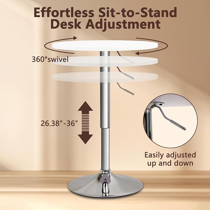 CLATINA Round Bar Pub Tables Set of 8, 26"-36" Height Adjustable Bistro Table with Metal Base, 360° Swivel High Top Cocktail Table for Home Kitchen Party Drink Restaurant Wedding Cafe Reception, White
