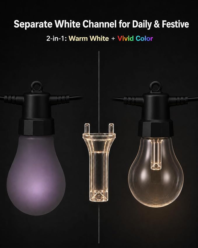 Outdoor String Lights 27FT, Smart RGBW IC Color Changing Patio Lights with 10 Dimmable LED Bulbs, App & RF Remote, IP65 Waterproof Shatterproof