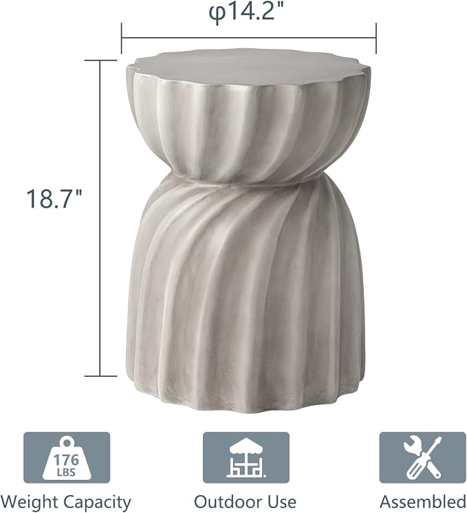 COSIEST Outdoor Side Table,Concrete Accent Side Table,Patio Side Tables End Table,Outdoor Accent Side Table Lightweight for Livingroom,Garden, Hourglass,Grey