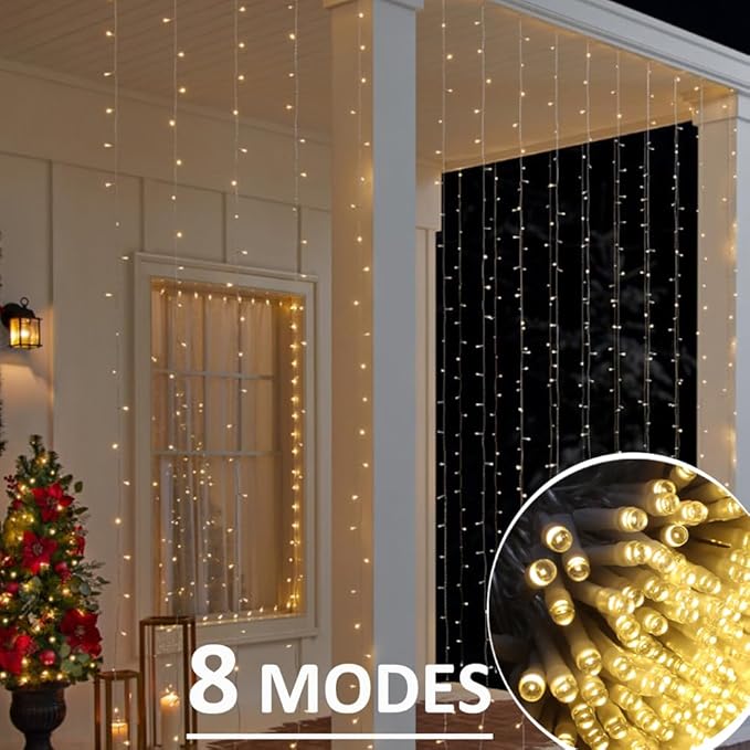 Solhice LED Curtain Lights Outdoor 30ft x10ft, 720 LED Plug in Hanging String Lights Indoor, Twinkle Light Backdrop for Outside Wedding Bedroom Décor, Warm White (Not Connectable)