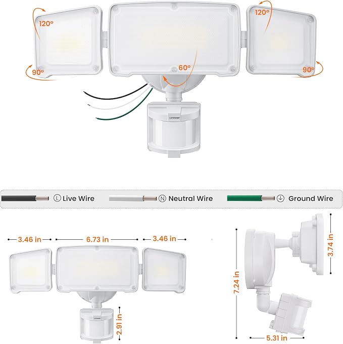 LEPOWER LED Security Light Motion Sensor Outdoor Lights, Bright 38W 4200LM | 72 FT Range, IP65, Easy to Install, 180° Motion Sensor, 5500K, 3 Head Detected Waterproof Flood Light for Garage, Yard, Porch