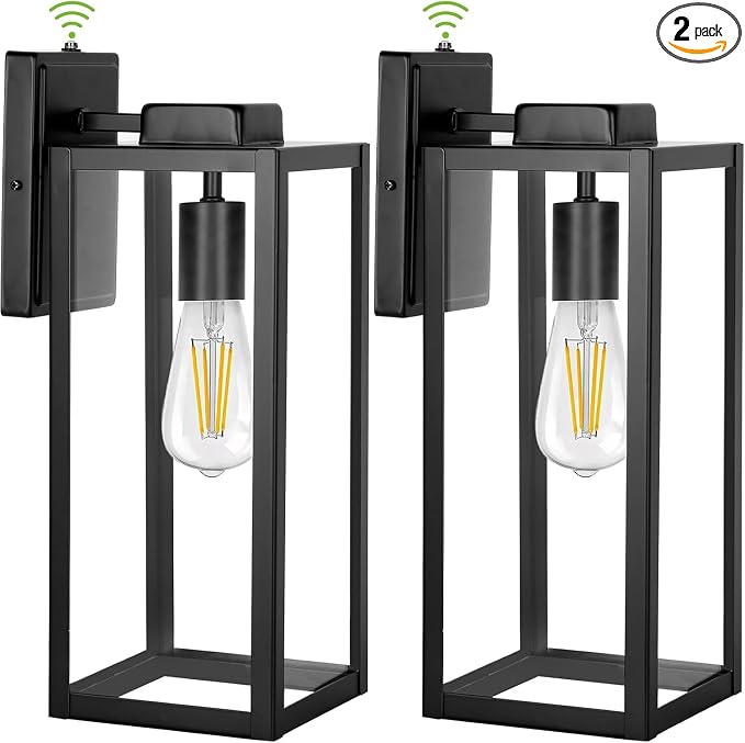 hykolity Large Outdoor Wall Lights, 16 Inch Dusk to Dawn Outdoor Lighting | Waterproof Exterior Lighting Fixtures, Anti-Rust Lantern Lamp with Glass Shade, Black Outdoor Lights for House Porch, 2 Pack