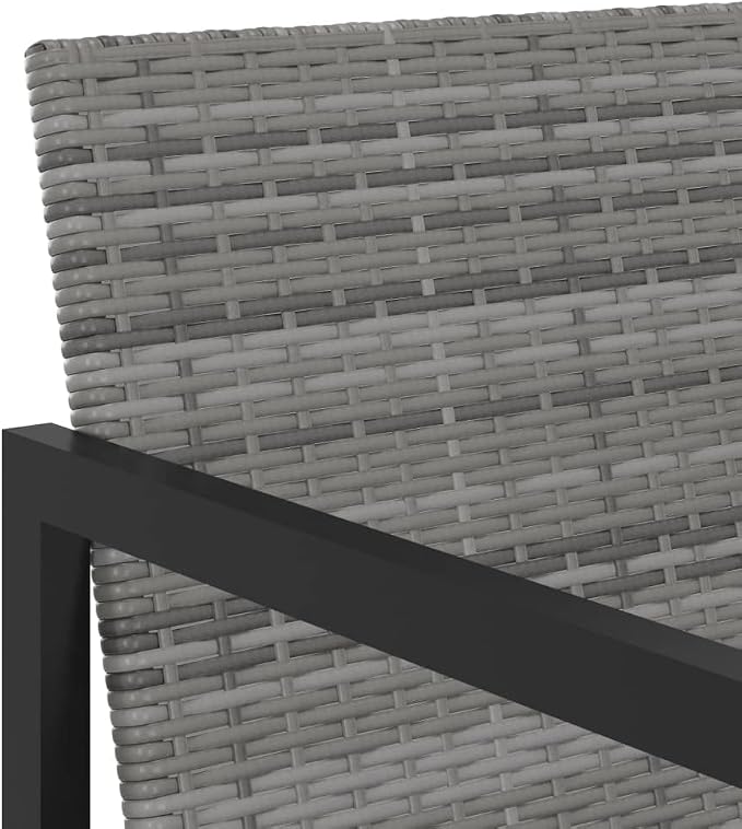 5 Piece Patio Dining Set, Gray Poly Rattan Outdoor Furniture Set with 42.9 Inch Square Tempered Glass Table and 4 Cushioned Chairs for Backyard, Garden and Al Fresco Dining