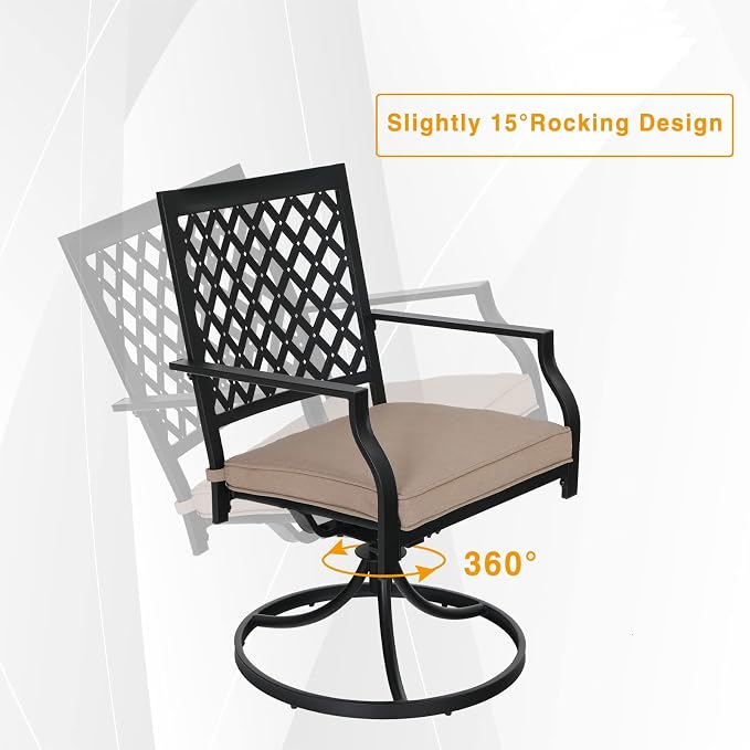 PHI VILLA Patio Dining Chairs Set of 4 Outdoor Swivel Rocker Patio Chairs with Cushion Metal Outdoor Chairs for Garden Backyard Bistro