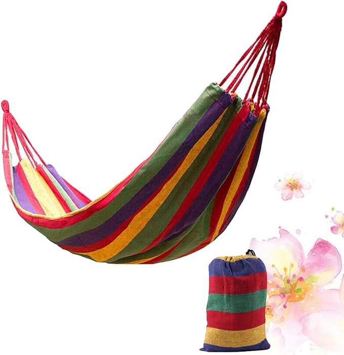 Abaodam Double Thickened Canvas Outdoor Hammock Swing for Two with Two Binding Ropes and Carry Bag, 280X150Cm Red, Camping Hanging Sleeping Bed for Patio and Backyard