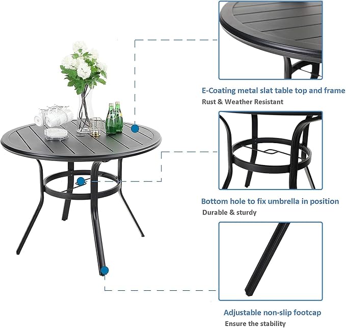 MFSTUDIO Outdoor Patio Dining Set for 4, Outdoor Patio Set with 37.8"x 28.7" Rounded Metal Table, 4 Swivel Patio Chairs, Heavy Duty Outdoor Dining Table and Chairs for Patio Lawn Garden