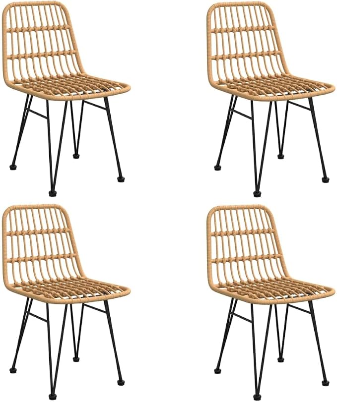 5 Piece Patio Dining Set Poly Rattan Outdoor Rattan Dining Table and Chairs for 4, Weather Resistant PE Wicker Patio Furniture Set with Tempered Glass Tabletop and Comfortable Porch Deck Black