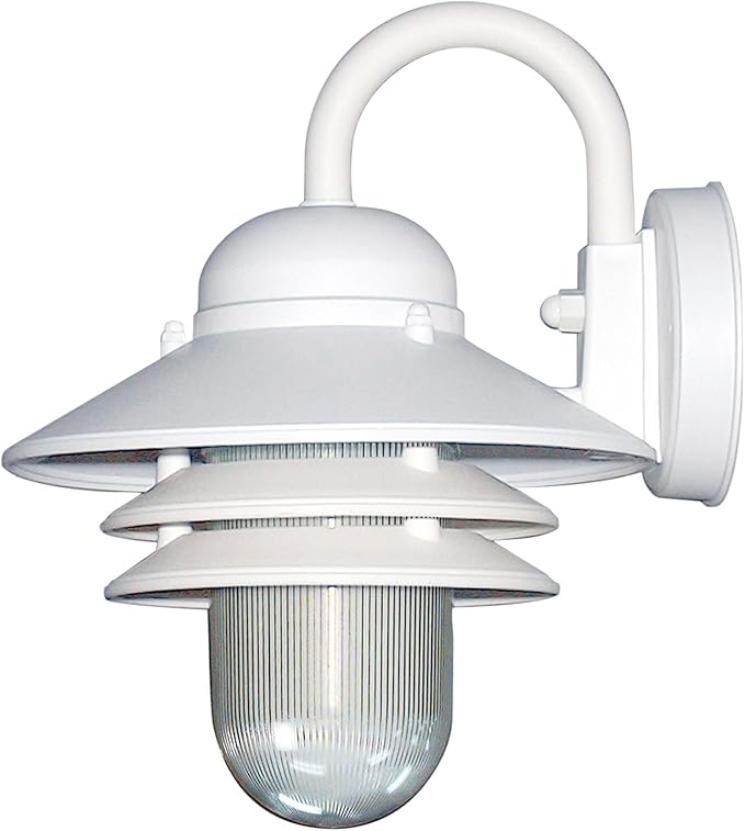 Sunlite 41367-SU Nautical Style Outdoor Wall Fixture, Medium Base Socket (E26), Weatherproof Polycarbonate, Prismatic Acrylic Lens, UL Listed, White
