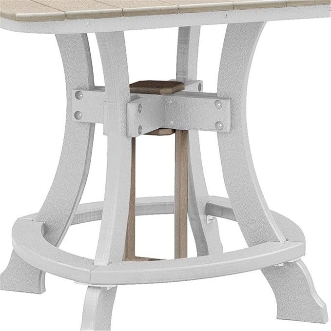 Pemberly Row Coastal Five Piece Square Counter Height Dining Set, Resin Construction, Weatherwood and White Finish, Durable Fan Back Swivel Chairs with Foot Rest, 44 in Table for Patio or Outdoor Use