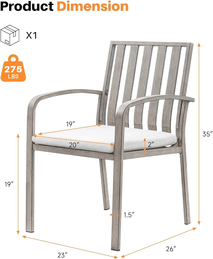 Never-Rust Patio Dining Chairs Set of 4, Aluminum Outdoor Dining Chairs with Polyester Seat Cushions, Deep Seating Outdoor Chairs for Table, Sturdy Patio Furniture Set for Deck, Garden, Pool