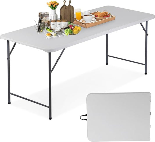 ZenStyle 6 ft Folding Table - 71"x27" Rectangular Portable Plastic Table for Indoor, Outdoor, Camping, Parties & Events | Lightweight Multi-Purpose Utility & Dining Table