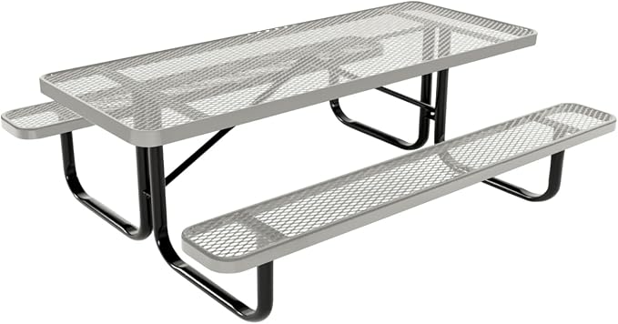 COATEDOUTDOORFURNITURE Heavy-Duty Portable Outdoor Kids Table, Expanded Metal Kids Picnic Table, Commercial-Grade Picnic Table, Made in America (6ft Rectangular, Childrens, Textured Grey)
