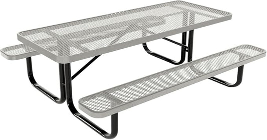 COATEDOUTDOORFURNITURE Heavy-Duty Portable Outdoor Kids Table, Expanded Metal Kids Picnic Table, Commercial-Grade Picnic Table, Made in America (6ft Rectangular, Childrens, Textured Grey)