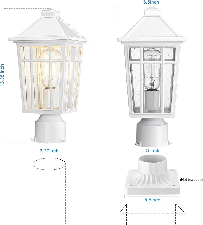 Darkaway Outdoor Post Lights Lamp Post Light Fixture, Waterproof Aluminum Housing with Glass, Fence Post Deck Lighting for Garden, Patio, Pathway (1 Pack, White)