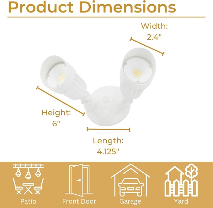LED White 2-Light Bullet Flood Light- 3000K Adjustable Dual Head Hardwired Outdoor Security Light, Waterproof Spot Light for Yard, Patio, Garden, Garage, Landscape & Exterior Walls
