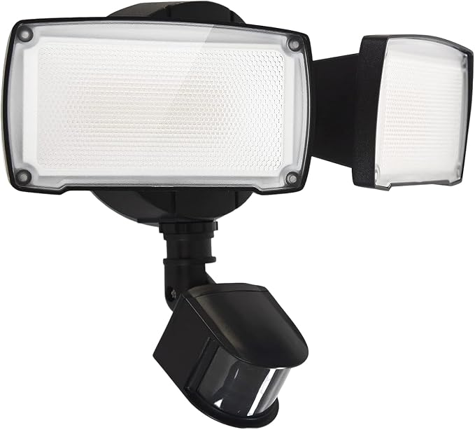 UME 19W LED Flood Light Motion Sensor Outdoor, 2 Adjustable Head, 2000LM, 5000K, IP65 Waterproof, Dusk to Dawn Security Light with Photocell for Exterior,Outside,Garage,House(Black)