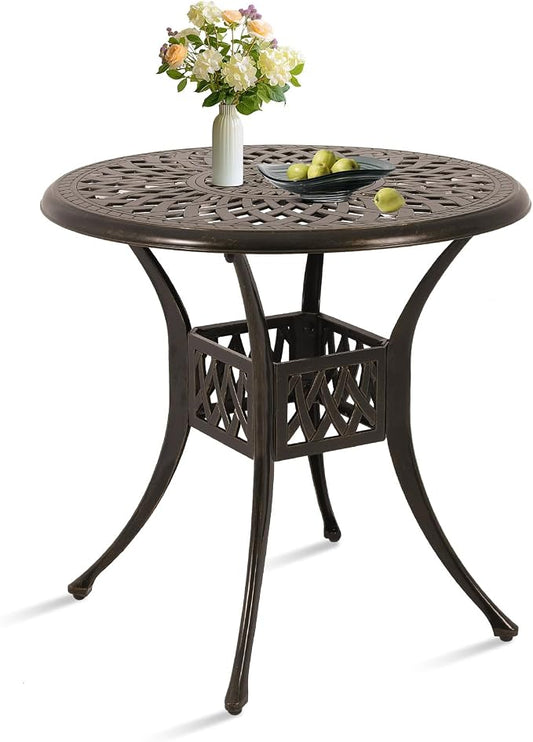 Patio Dining Table,Cast Aluminum Patio Table with Umbrella Hole, Outdoor Bistro Table for Backyard, Garden, Patio (31" Round Table)