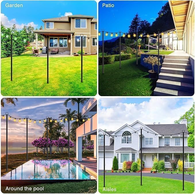 LETIANPAI 10Ft String Light Poles 2 Pack,Light Poles for Outside Lights,Outdoor with Fence Brackets Hanging Lights,Metal Stand Deck Patio Backyard