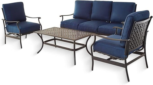 Patio Conversation Set 4Pcs Cushioned Outdoor Furniture Sets Patio Seating with All Weather Galvanized Steel Frame (Blue)
