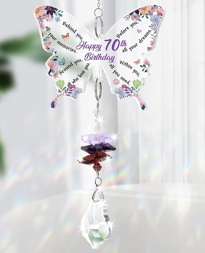 Funnli 70th Birthday Gifts for Women, 70 Year Old Gifts Crystal Suncatcher | Happy 70th Birthday Decoration Gifts, 70th Bday Gift for Mom Grandma Friends Sister Window Hangings Home Decoration