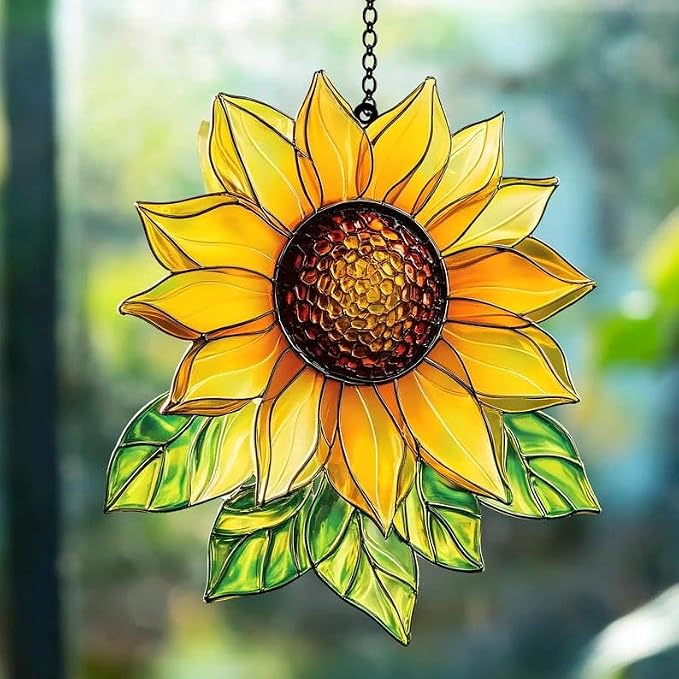 Sunflower Acrylic Suncatcher, Boho Suncatchers for Window Hanging Ornament, Stained Glass Effect Art Garden Decor for Flower Lover, Gifts for Mother's Day, Mom, Grandma, Wife, Women, Nana