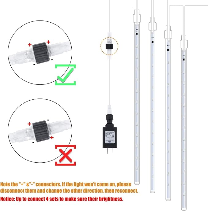 Meteor Shower Lights Outdoor, 2 Pack 11.8 Inches 10 Tubes 240 LED Snowfall Lights, Waterproof Meteor Christmas Light, Hanging Falling Rain Light for Tree Bushes Holiday Party Decoration, White