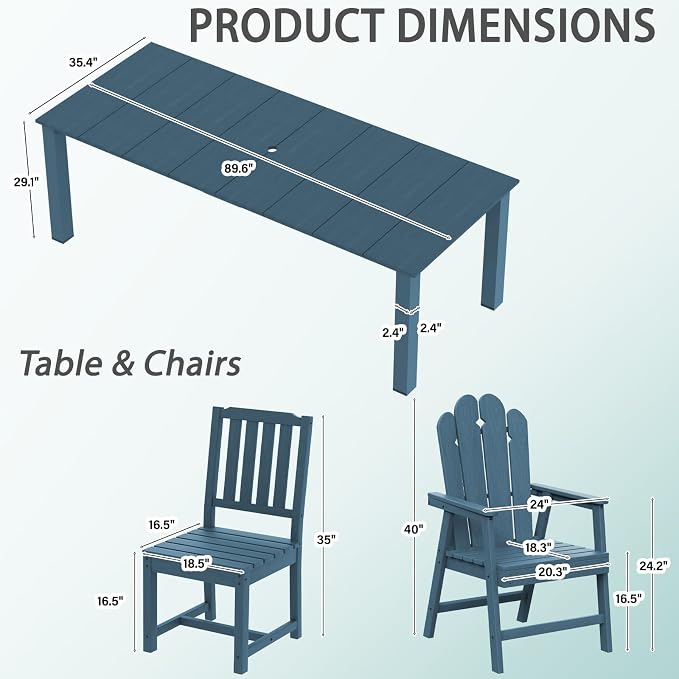 11 Piece Patio Dining Set for 10, Outdoor Table Chairs,Navy | 89.4” table,Spacious 10 person outdoor table and chairs set, HDPE structure, built for entertaining and family events