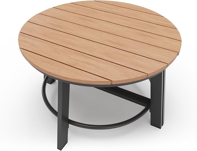 Outdoor Aluminum Round Coffee Table, All-Weather Patio Coffee Tables for Outside with PS Wood-Like Table Top, Modular Coffee Table for Backyard, Balcony, Deck, Yard, Graphite
