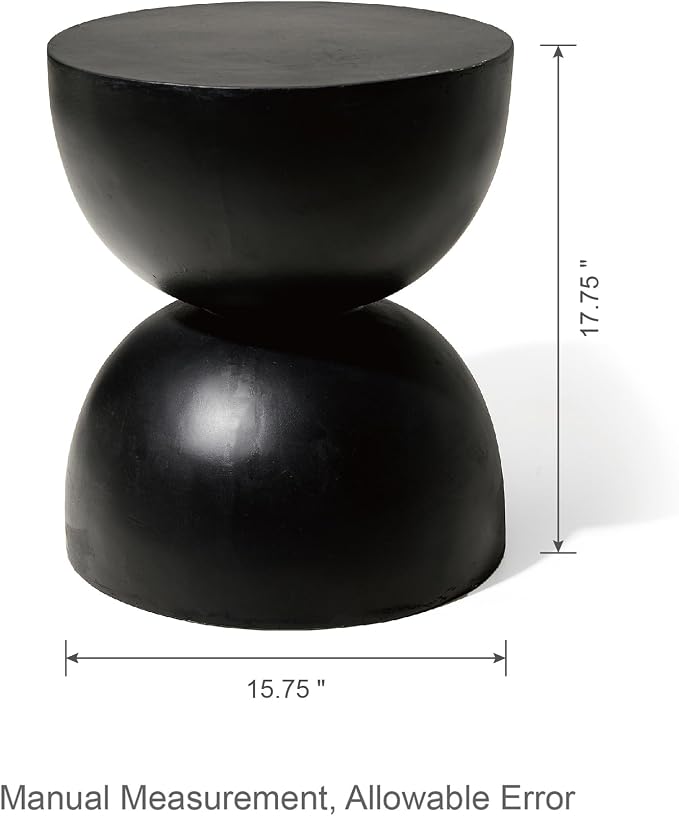 Glitzhome Outdoor Side Table, Round Small End Table with Terrazzo Finish MGO Hourglass Garden Stool, Set of 2 Lightweight Decorative Accent Table for Living Room Planter Stand Patio Pool Porch, Black