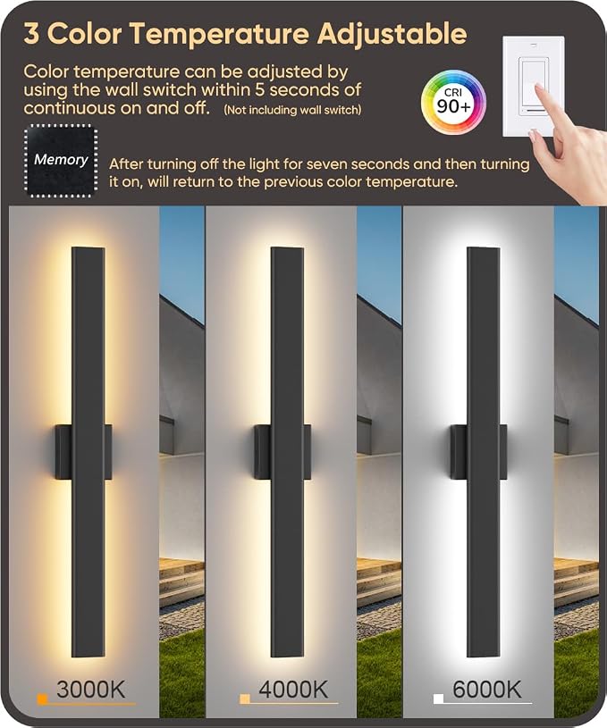 Aipsun Black Outdoor Wall Sconce 3000K 4000K 6000K, 31.5in Modern Exterior Light 1 Pack, Long LED Linear Wall Light Outside Lighting for Entrance, Hallway, Garage, Porch(3CCT)