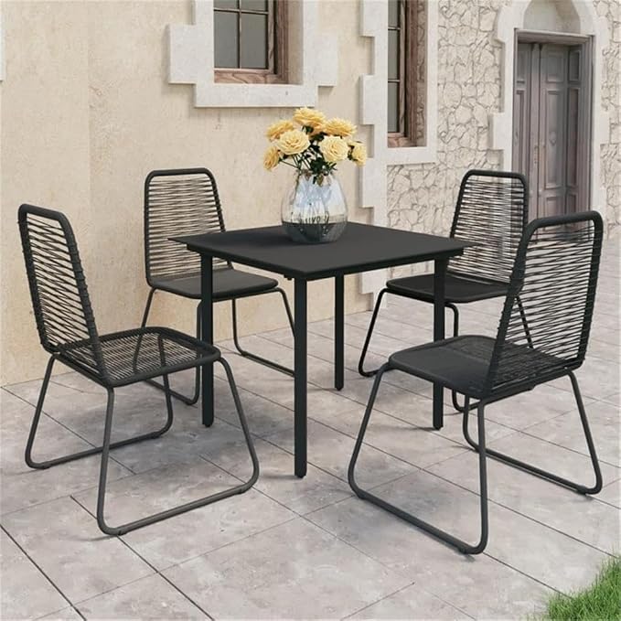 Afuera Living 5 Piece Patio Dining Set, PVC Rattan, Black Finish, Lightweight Steel Frame, UV Resistant, Water Resistant, Modern Design for Garden, Patio, Balcony Outdoor Seating and Dining Use