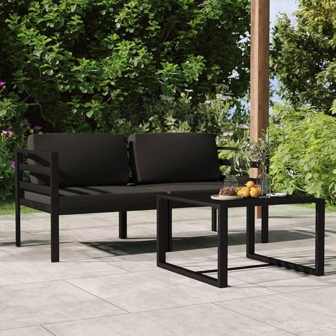 3-Piece Garden Lounge Set, Anthracite Aluminum Patio Furniture Set, Modular Outdoor Sectional Sofa with Cushions and Table for Yard, Balcony and Terrace