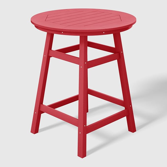 WestinTrends Outdoor 35" HDPE Round Patio Counter Height Bar Table, Red