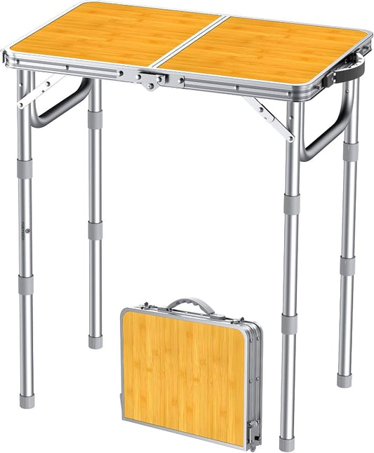 FUNYKICH 2ft Small Folding Camping Table, 3 Height Adjustable Portable Picnic Table, Lightweight Aluminum Outdoor Tables with Carry Handle for Camping, Picnic, BBQ, 58x40cm(L22.8 xW15.7)