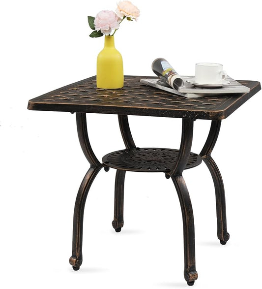 VINGLI 22" Cast Aluminum Outdoor Side Table, All Weather Patio Side Table Outdoor End Table for Patio, Porch, Deck, Garden (Square)